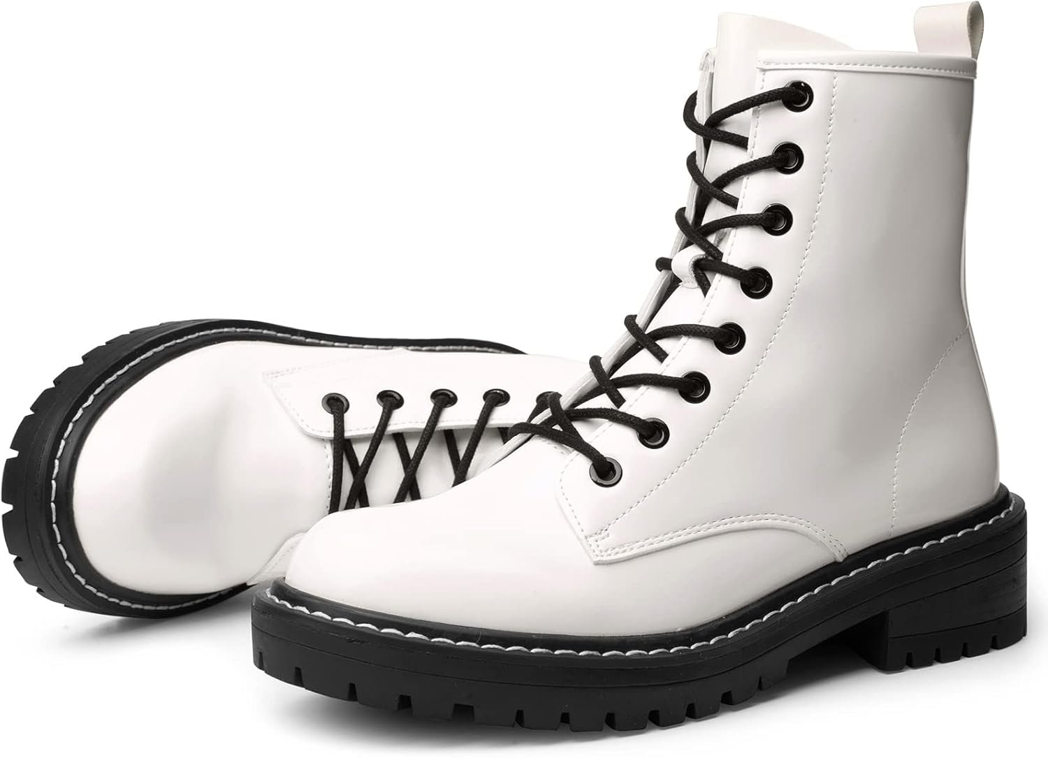 Women Fashion Ankle Booties Causal 8-Eye Side Zipper Lace-up Combat Boots