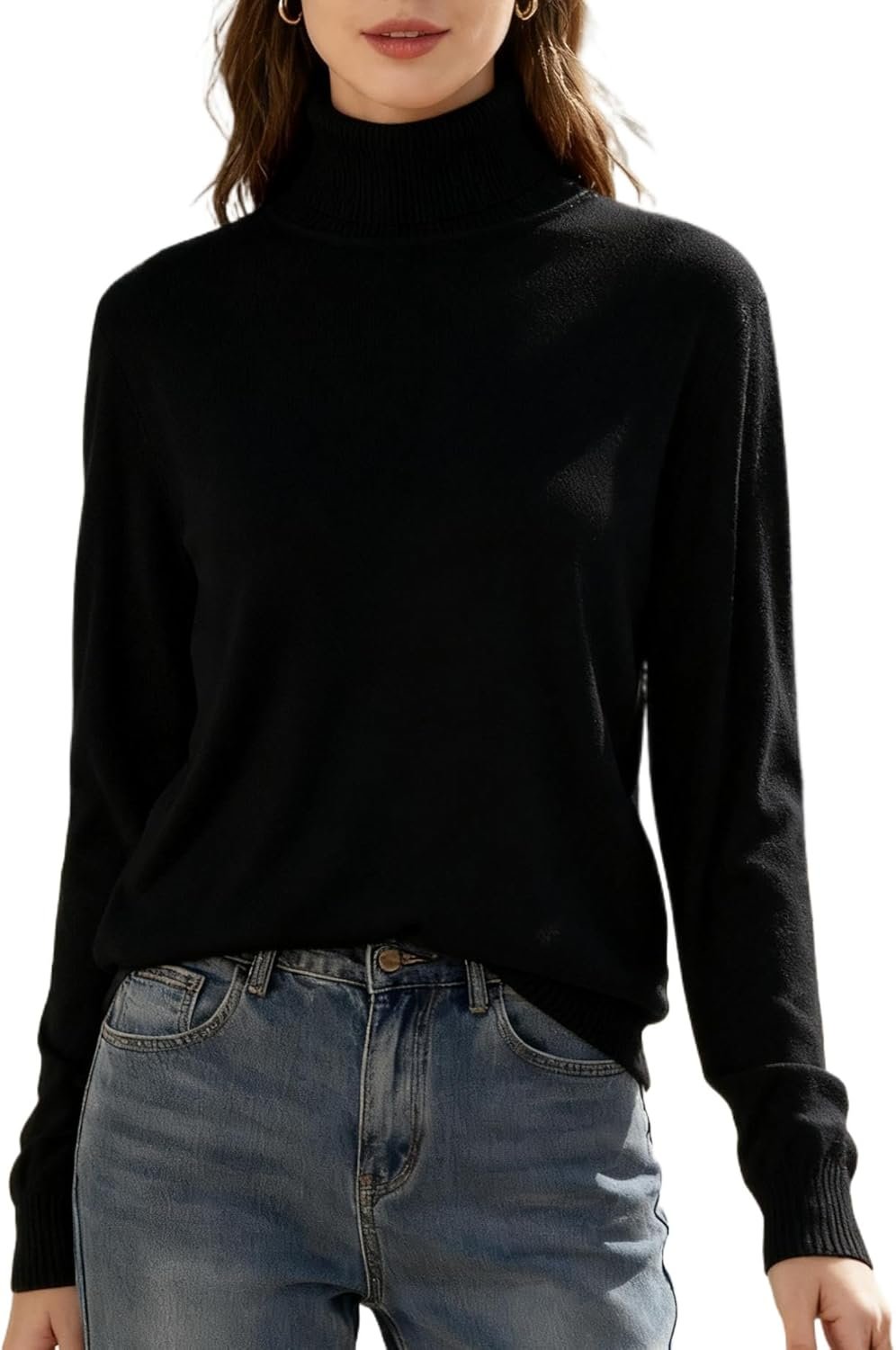 Women's Turtleneck Sweater Long Sleeve Casual Fall Winter Knit Pullover Sweater Top