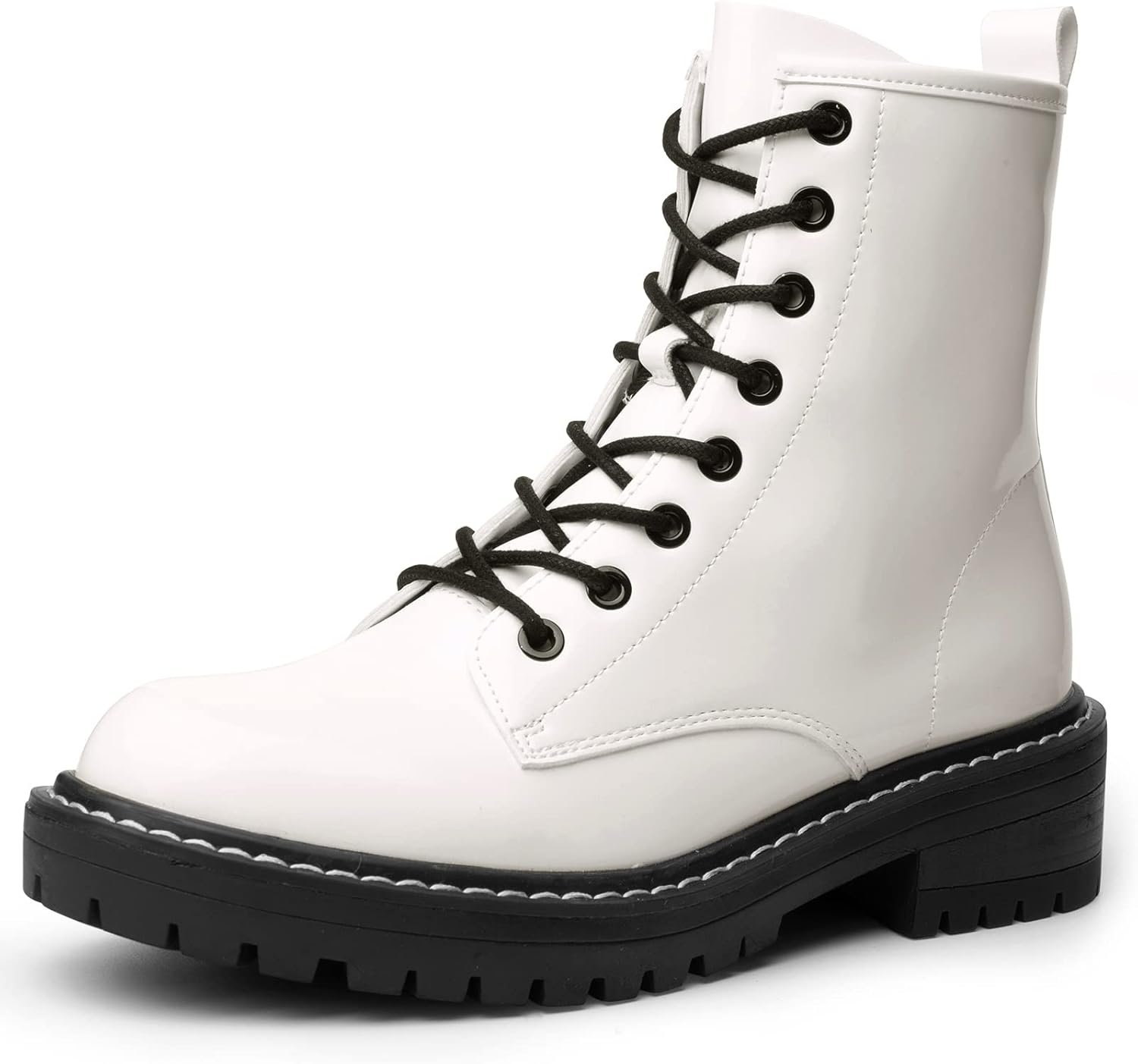 Women Fashion Ankle Booties Causal 8-Eye Side Zipper Lace-up Combat Boots - Image 2