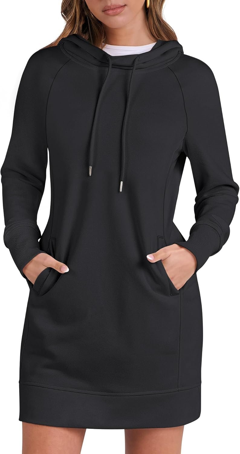 Womens Sweatshirt Dress Long Sleeve Hoodies Mini Dresses Fleece Casual Hoodie with Pockets 2025 Fall Fashion