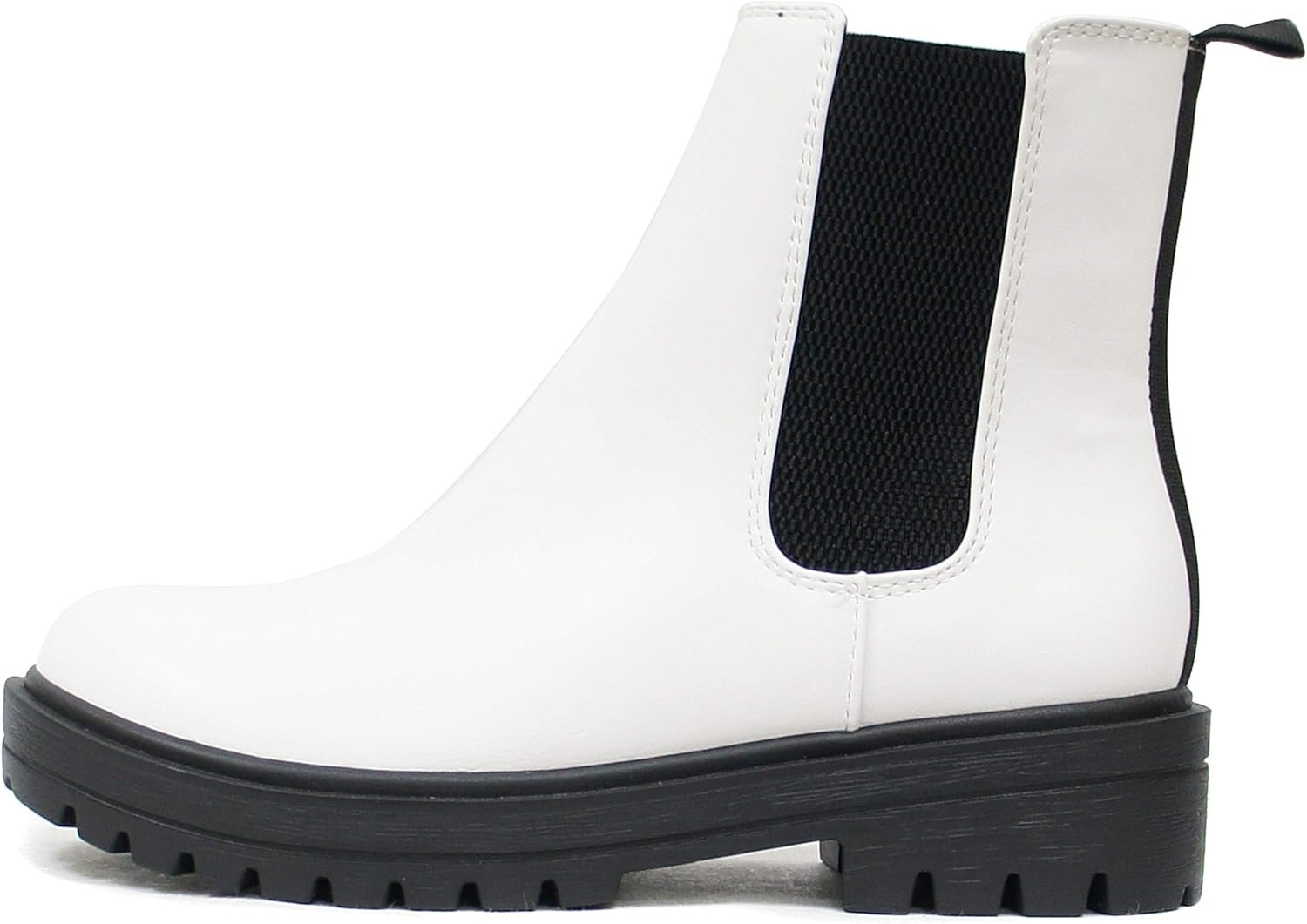 Women Lug Sole Low Heel Chelsea Fashion Ankle Bootie w/Double Elastic