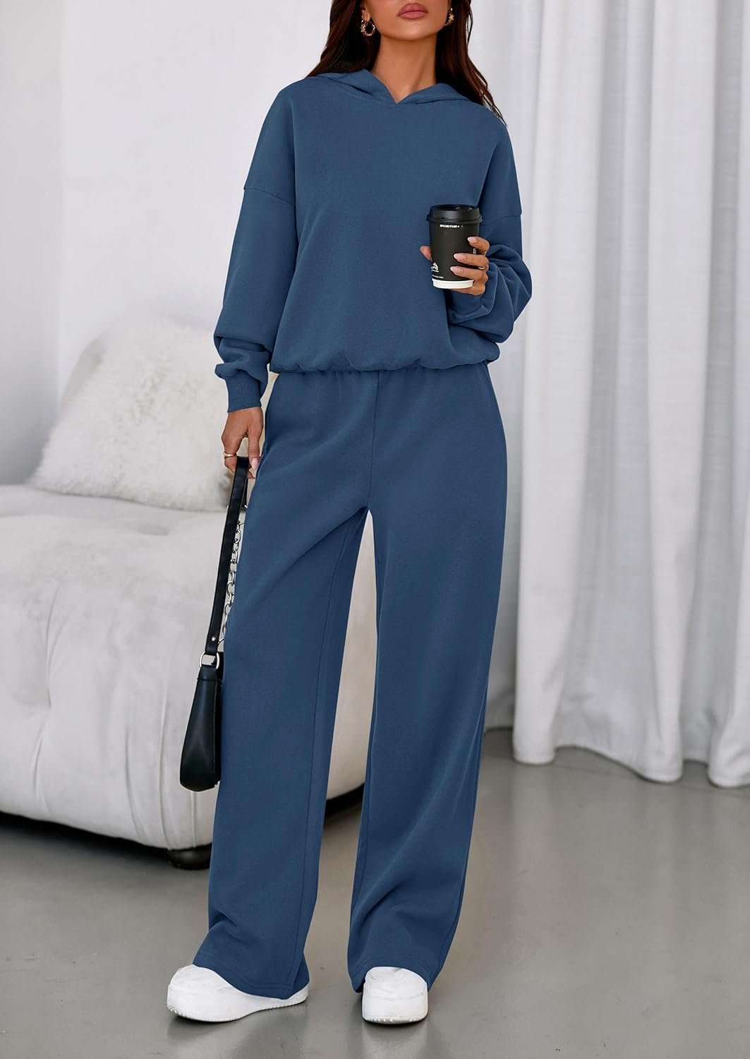 Womens Sweatsuits 2 Piece Set 2025 Casual Winter Long Sleeve Hoodie Loose Wide Leg Sweatpants Fall Tracksuit - Image 2