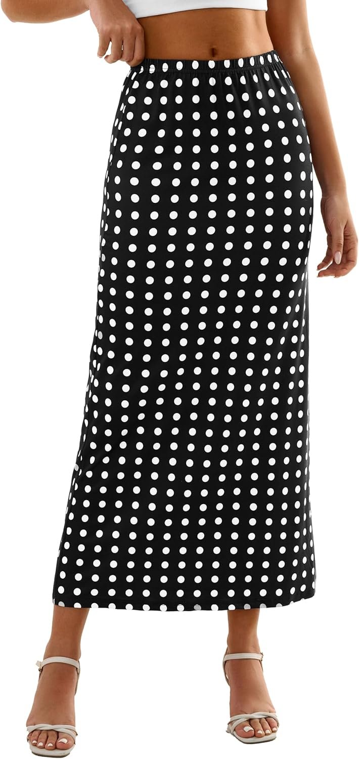 Women's Polka Dot Maxi Skirt Vintage Retro A Line Club Flare Midi Skirt - Image 2