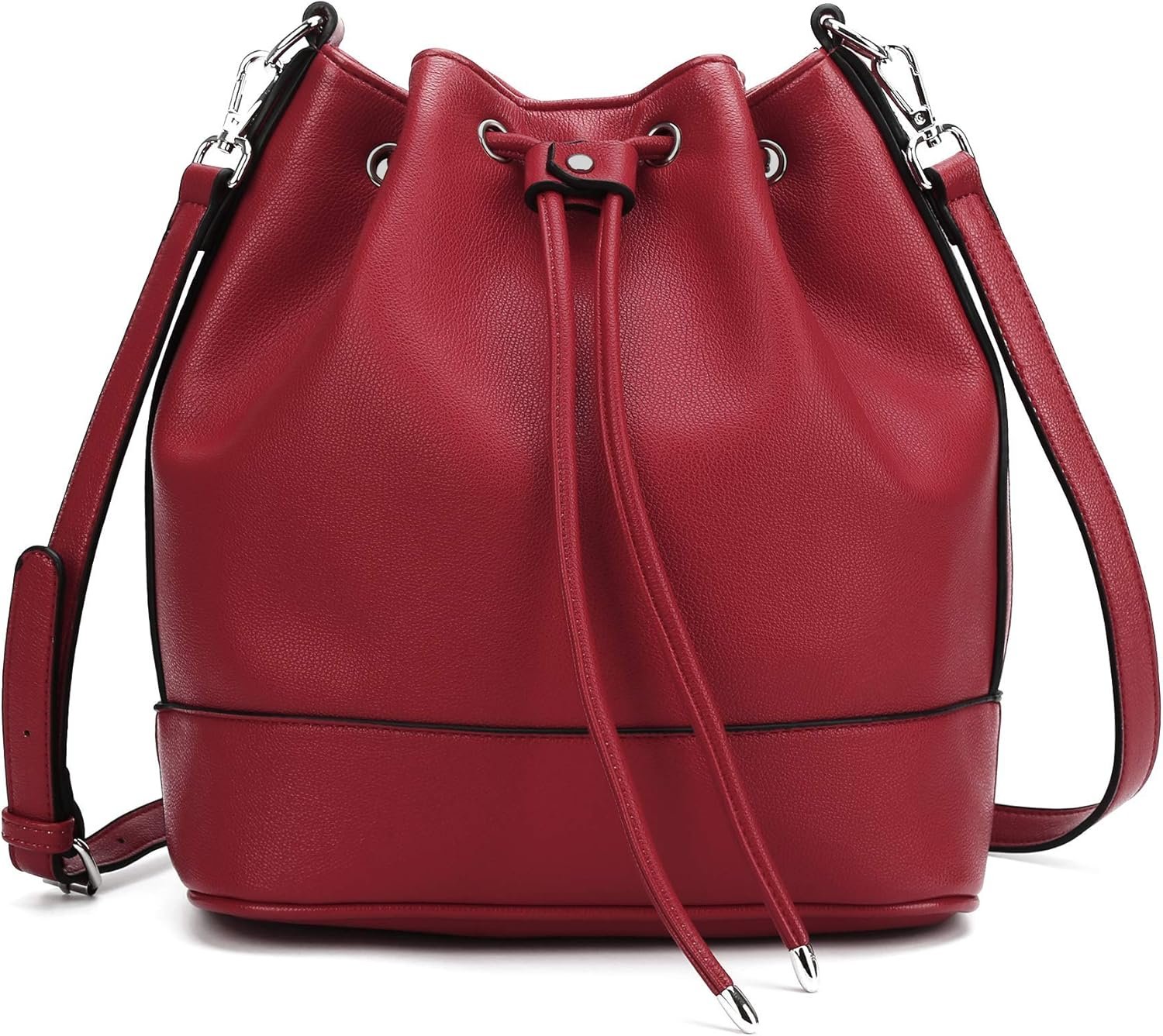 Leather Bucket Bags and Drawstring Crossbody Purse for Women Medium Tote and Handbags with 2 Shouder Straps