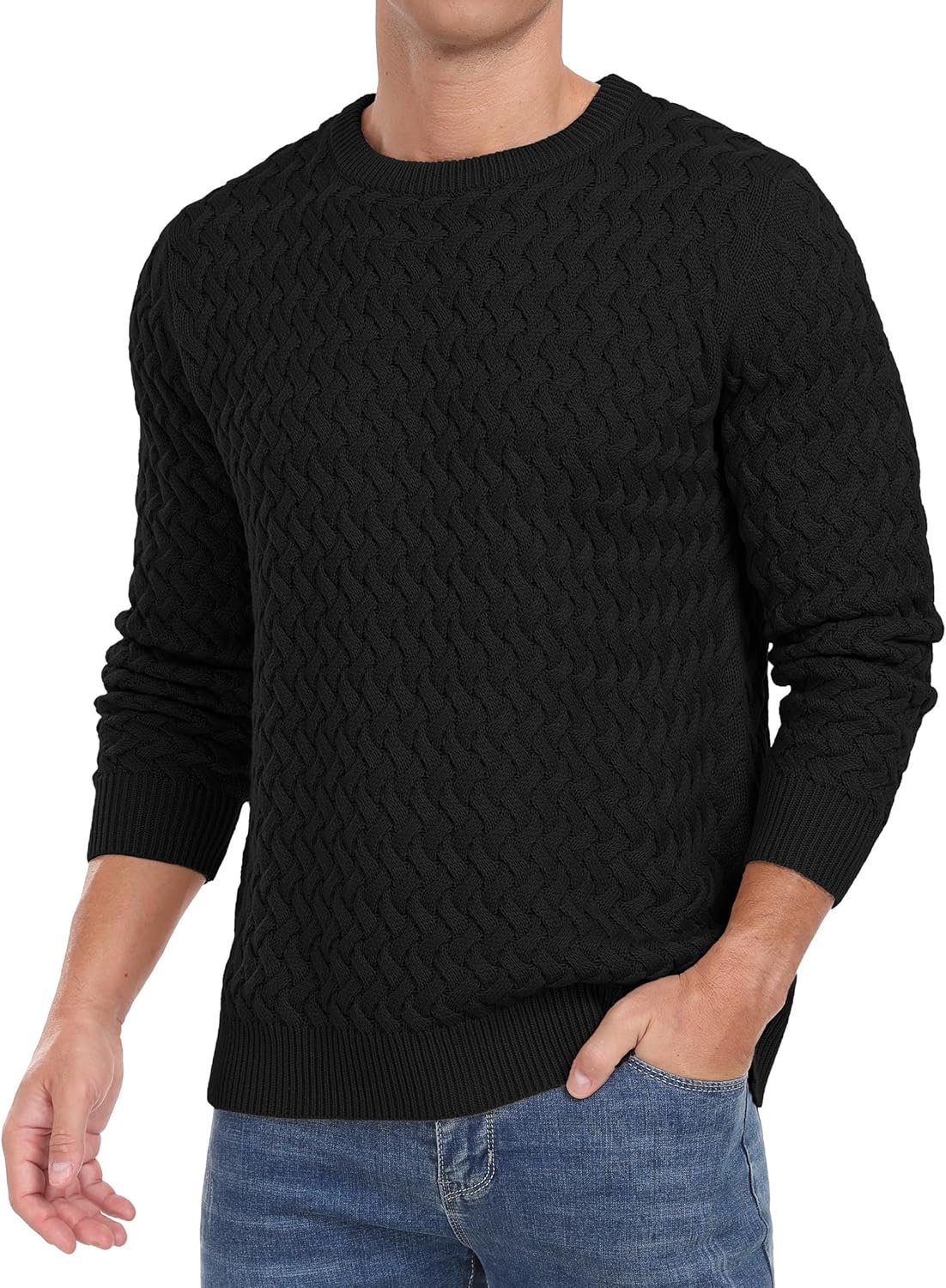 Men's Crewneck Cable Knit Sweaters Long Sleeve Casual Twist Patterned Pullover Sweater - Image 2