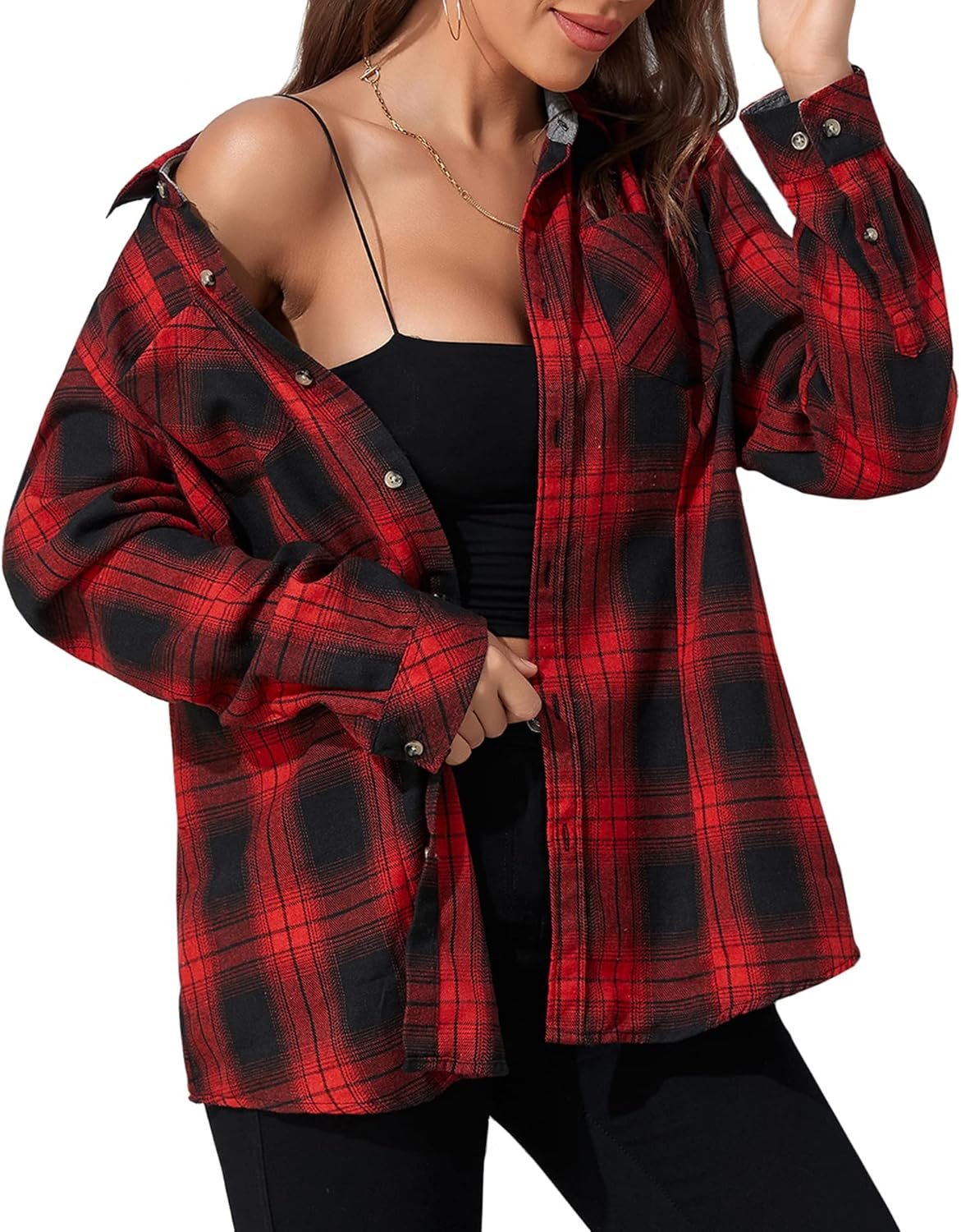 Plaid Flannel Shirts for Women Plaid Shirts Oversized Long Sleeve Casual Button Down Blouse Top